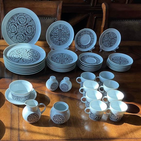 Noritake Esperanza 6924 Vintage China Set of 46 Modern Black & White (Japan) - Picture 2 of 11